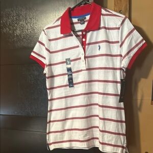 U.S. Polo Assn. Red and White Striped Polo Shirt